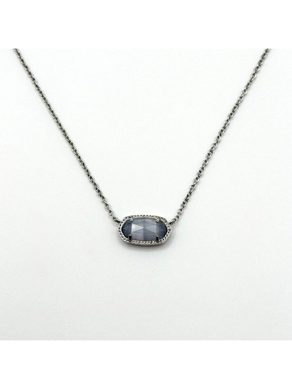 Kendra Scott Vintage Elisa Necklace Slate Cat’s Eye Glass Silver Tone Pendant